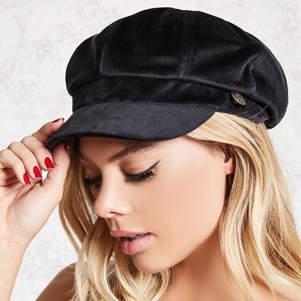 F21 Black Velvet Cabby Hat